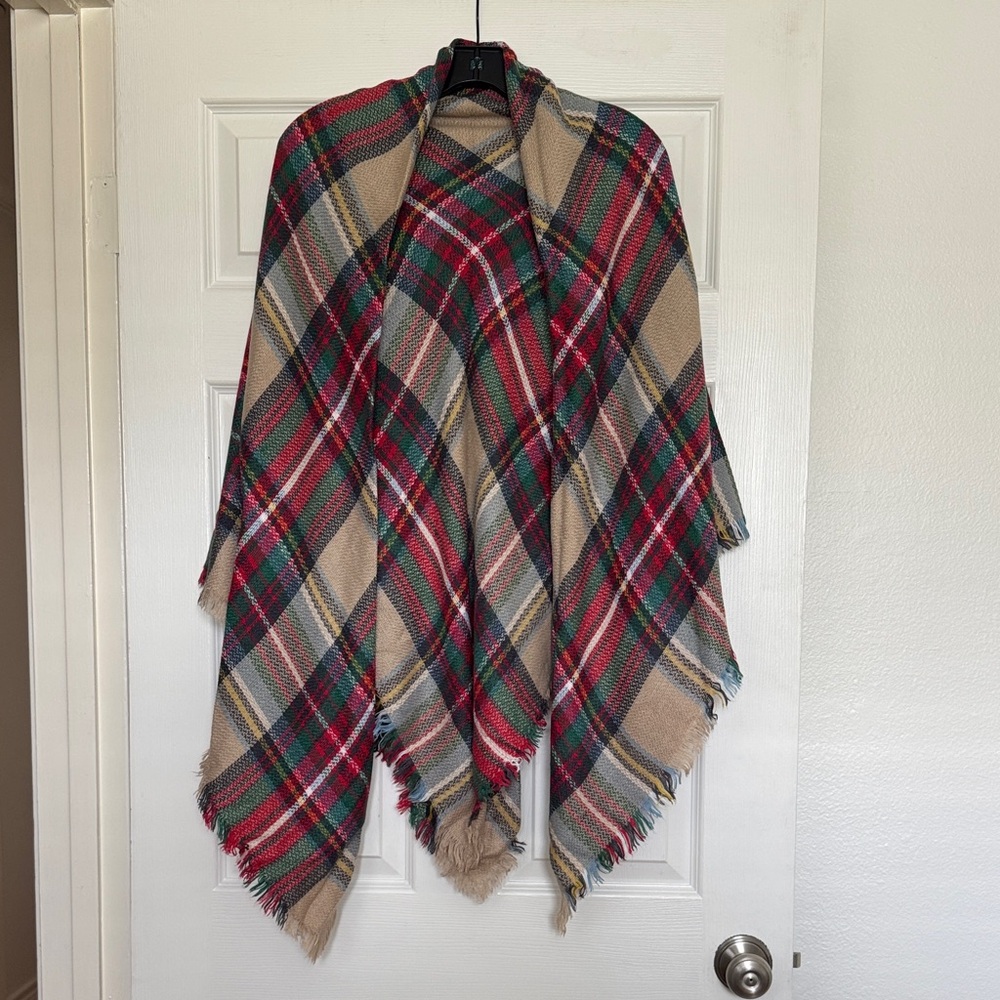 Plaid Fringe Shawl Wrap